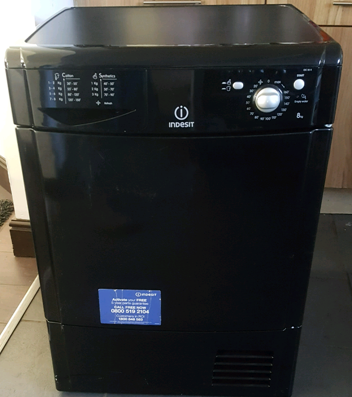 black indesit condenser tumble dryer, 8kg load, fully working in