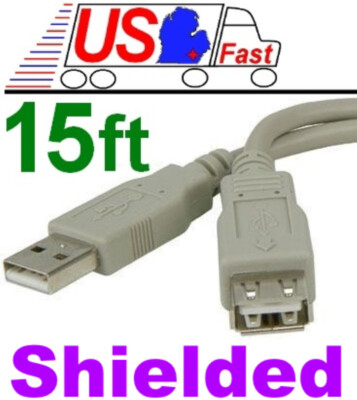 15ft long USB2.0 A Male~Female Extension Camera/Webcam/Cam/Printer Cable/Cord{L