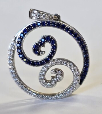 Estate Jewelry CZ Design .925 Sterling Silver Pendant 1 3/8"