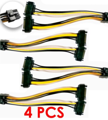 4 PCS Dual 15Pin SATA Male To PCIe 8Pin Male Video Card Power Cable