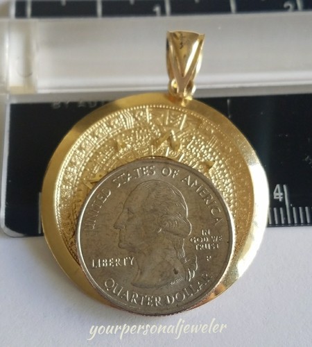 Pre-owned Handmade Larg Big Solid Real 14k Yellow Gold Aztec Sun Calendar Pendant Charm 1.90" Long