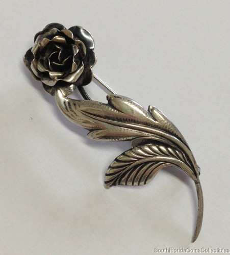 ESTATE JEWELRY VINTAGE FLOWER PIN STERLING SILVER 2.75" LONG
