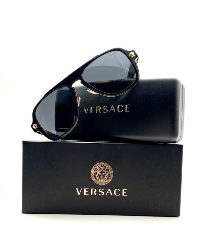 Pre-owned Versace Ve2199 100281 Black-gold/gray Polarized Men's Sunglasses