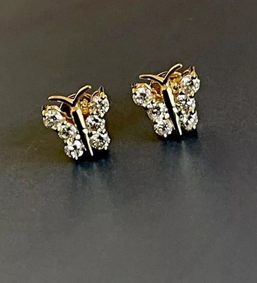 0.45ct Diamond Earrings Butterfly Studs 18ct Yellow Gold Screwbacks Cervin Blanc