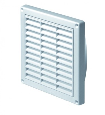 White Air Vent Grille 165mm x 165mm with 100mm Flange Connection and Fly Screen