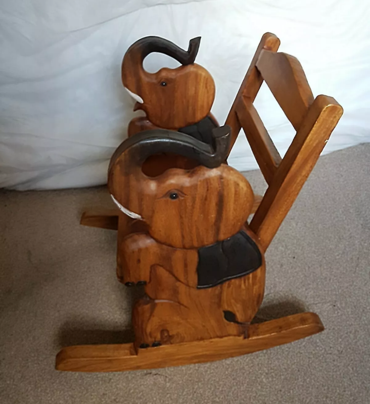 CARVED JALI WOOD CHILD'S ELEPHANT ROCKING CHAIR in Cirencester