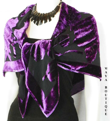 Pre-owned Maya Matazaro Silk Burnout Velvet Poncho Kimono Top Amethyst & Black No Fringe