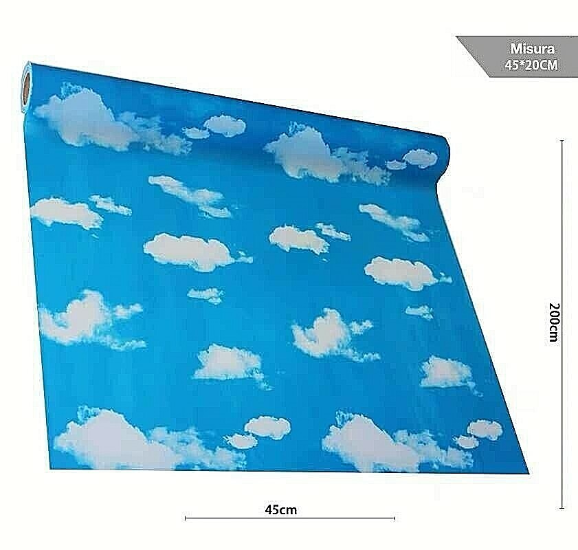 Rotolo Pellicola Adesiva Cielo Nuvole 45cmx2m Libri Pannelli Cassetti Mobili dfh
