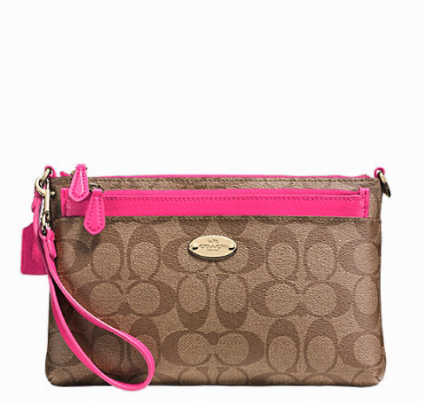 バッグ COACH Signature Accessory Pouch Pink Bag NWT-Coach Signature PVC Wristlet with Pop Zip Top Pouch