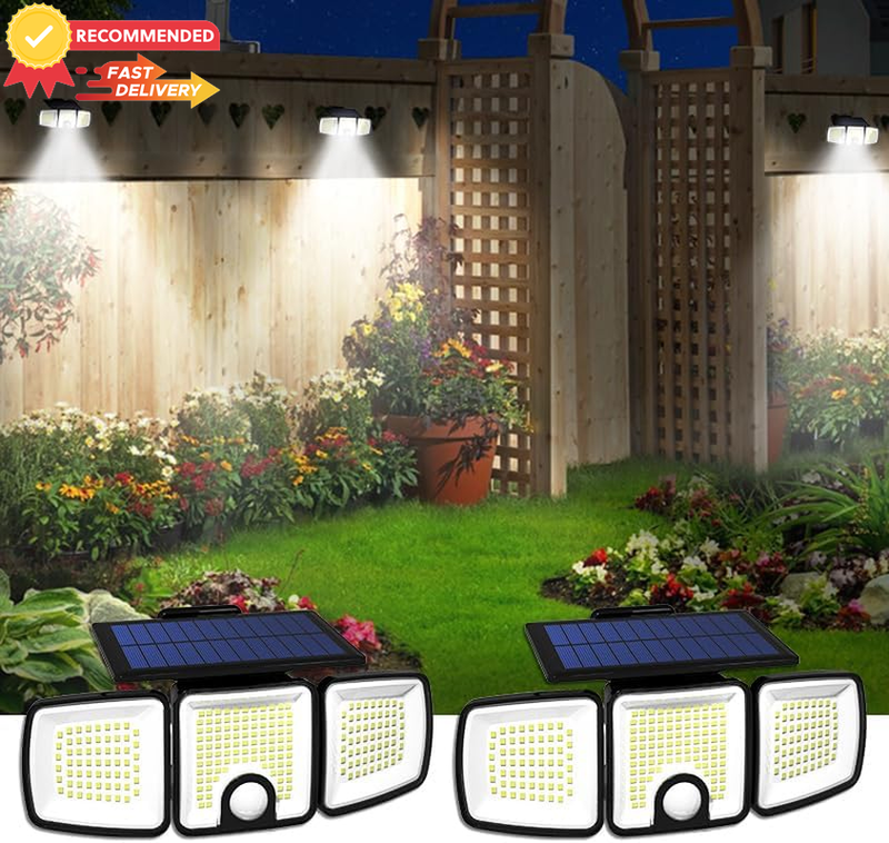 Solar Motion Sensor Lights Outdoor, 223 LEDs, 3 Adjustable Heads, Quick Charge