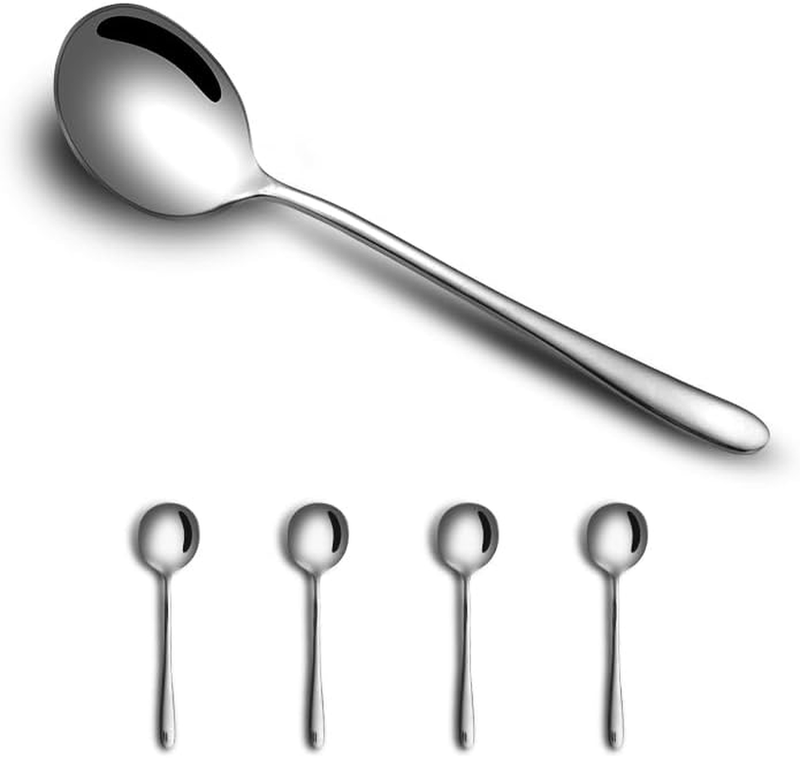 Soup Spoons (4 Pack) Silver Metal Stainless Steel Round Serv