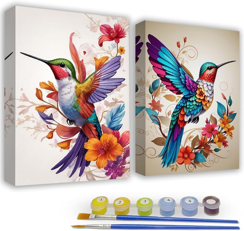 Paint by Numbers Kit for Adults - 2 Pack Hummingbird Paint-By-Number Kits - Acry