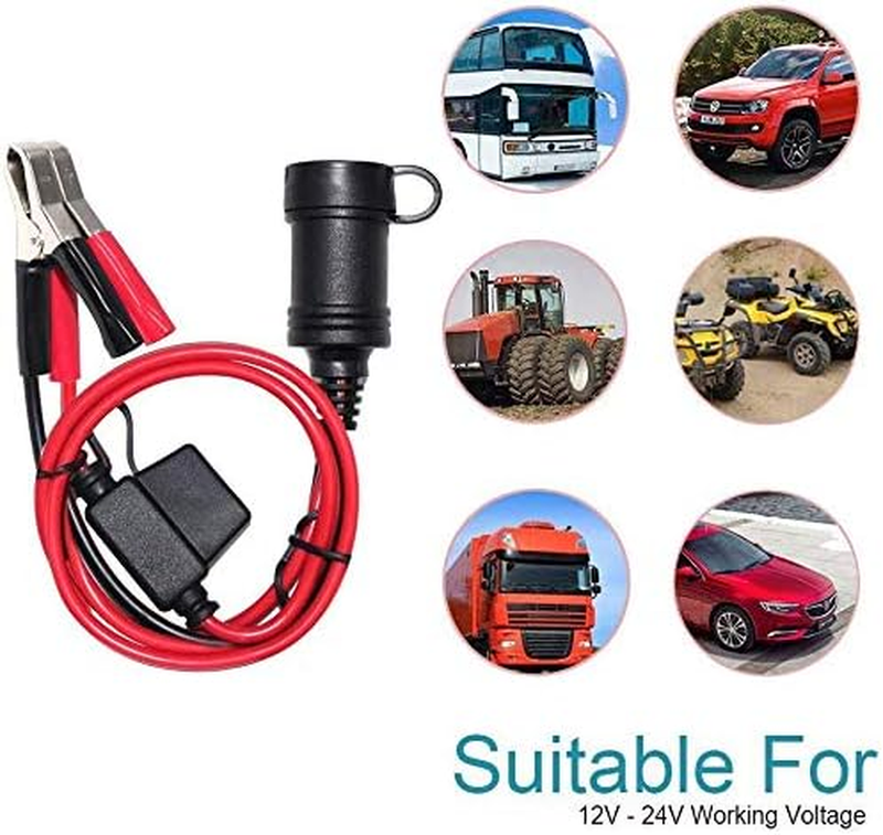 5FT 12V Female Car Cigarette Lighter Socket Extension Cord with Battery Alligato