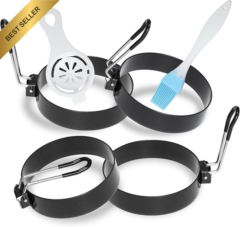 Stainless Steel Egg Rings for Frying - 4 Pack, 3.5" round Non Stick Griddle Ring