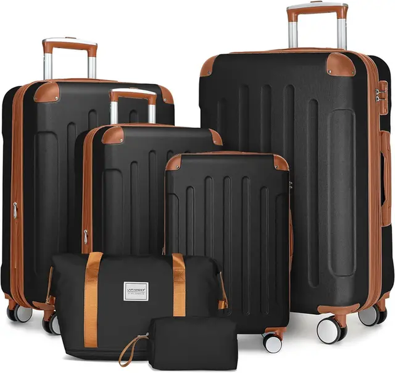 Luxury Luggage Sets 6 Piece, Expandable Luggage Set Durable Quiet Spinner Wheels