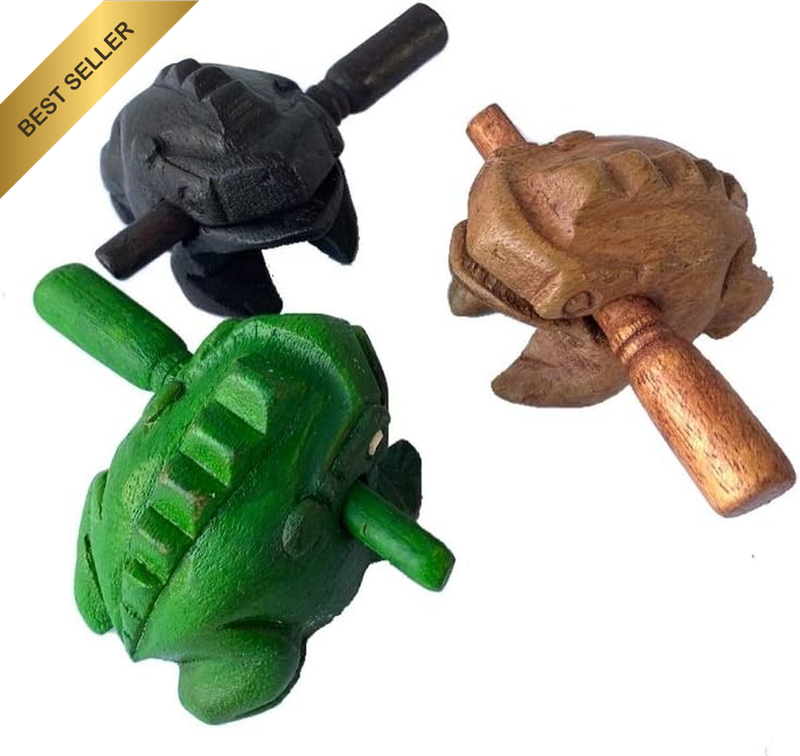 3pc Wooden Frog Percussion Set 2-Inch Thai Wood Carving Black Finish