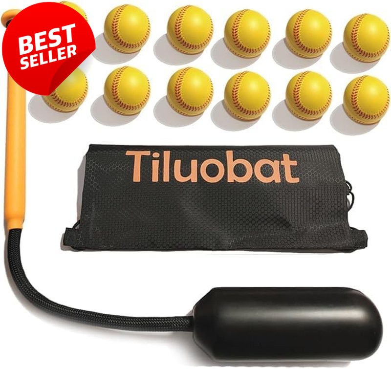 Yellow Baseball Rope Swing Training Bat with 12 Balls Practice Tool - US