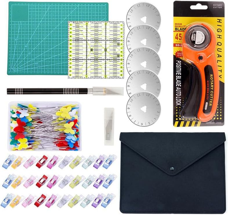 45Mm Rotary Cutter Tool Set with 5 Extra Blades A4 Cutting Mat Acrylic Ruler Car