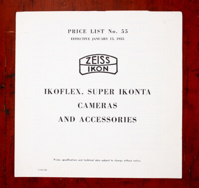 ZEISS IKOFLEX AND SUPER IKONTA PRICE LIST, JAN 1955/182127