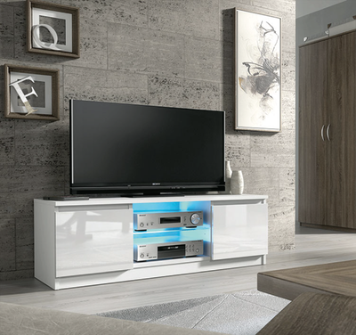 TV Unit 120cm Modern Cabinet Stand Sideboard High Gloss Doors With Free LED