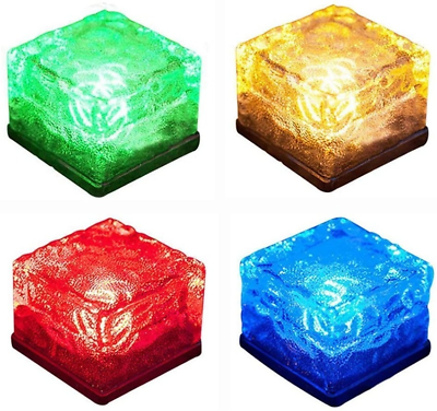 Outdoor Solar LED Ice Cube Charming Glass Brick Lights Colour