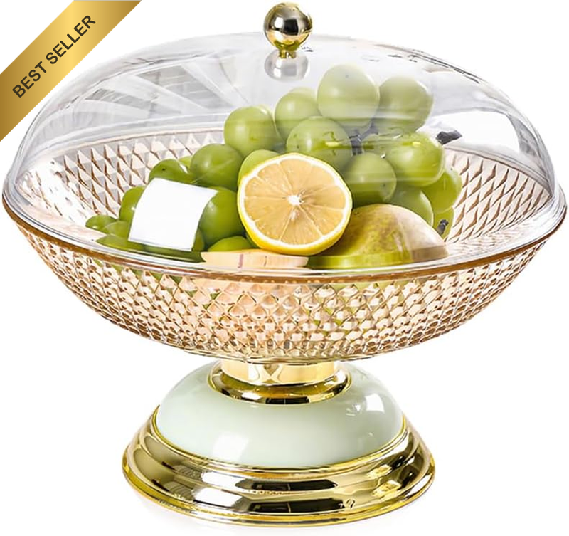 Fruit Bowl with Lid, Drain Fruit Stand with Draining Holes and Removable Pedesta