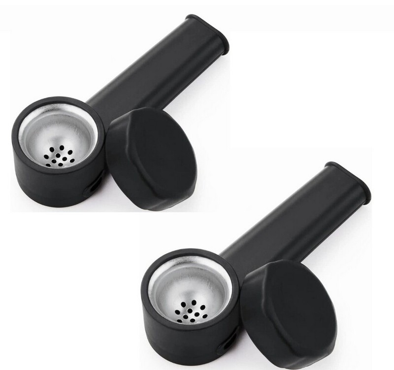 2 Pack SILICONE SMOKING PIPE 4" With Lid And Stainless