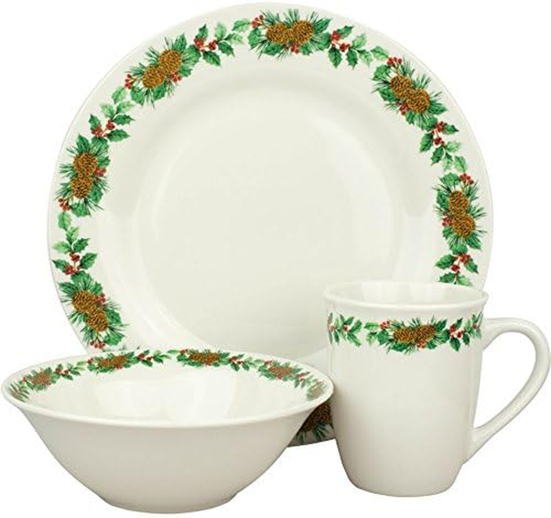 Christmas Decorated 12-Piece Holiday Dinnerware Set, Service for 4