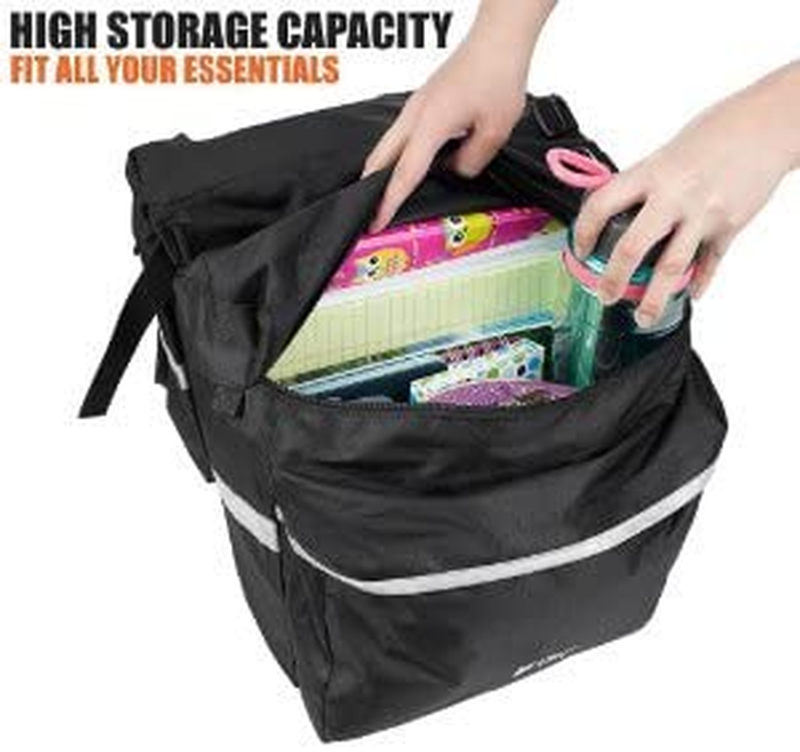 Bicycle Pannier Back Seat Side Bags Cycling Trunk Rack Large Reflective Black