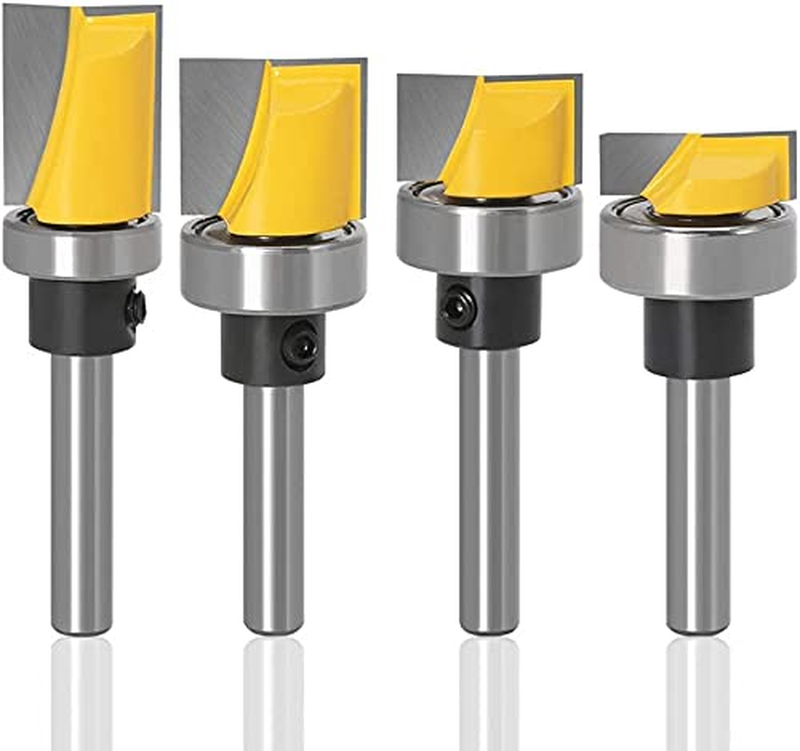 4Pcs 1/4 Inch Shank Hinge Mortising Flush Trim Template Router Bit Set with Ball