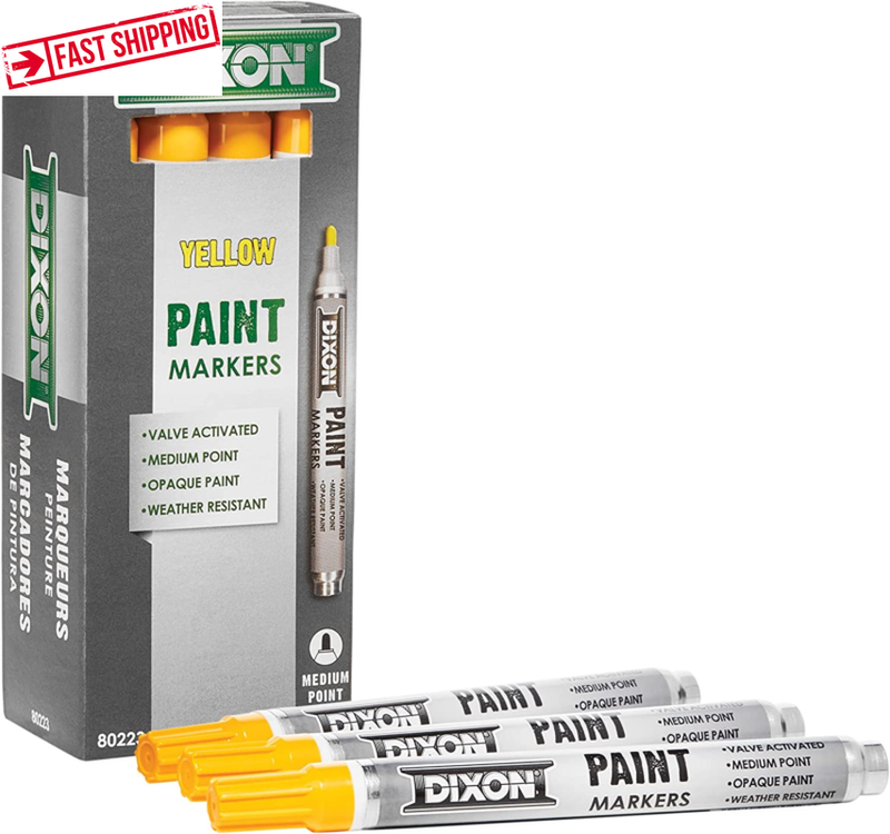 Dixon Industrial Paint Markers, Medium Tip, Box of 12 Markers, Yellow (80223)