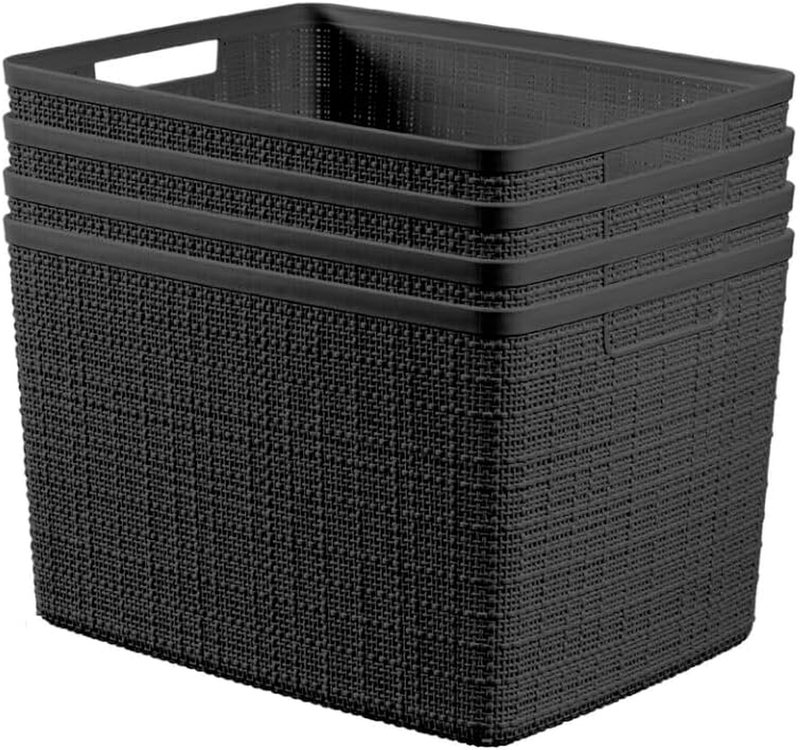 Set of 4 Jute Large Decorative Plastic Organization and Storage Baskets Perfect