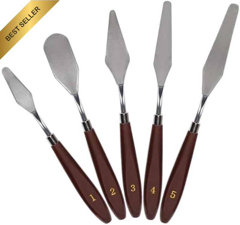 5 Pc Stainless Steel Palette Knife Set – Rosewood Handle for Oil & Acrylic | Sta