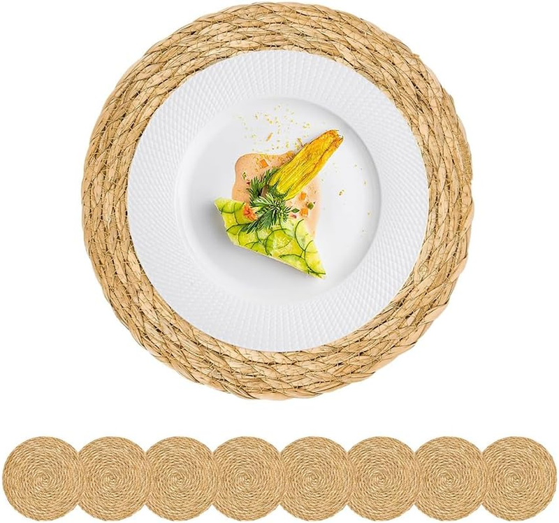 8-Piece Woven round Placemats, Handmade Rattan Placemats, Bohemian Style, Suitab