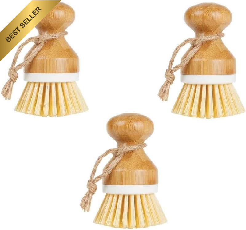 3 Pieces Bamboo Dish Scrub Brush Natural Wooden Kitchen Cleaning Scrubbers Durab