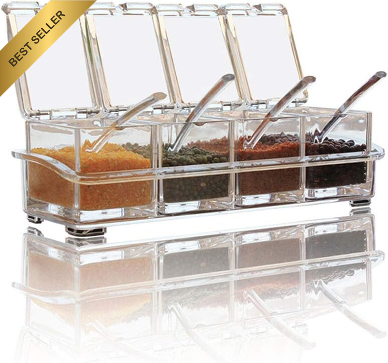 Clear Seasoning Box,4 Pieces Clear Seasoning Storage Container for Spice Salt Su