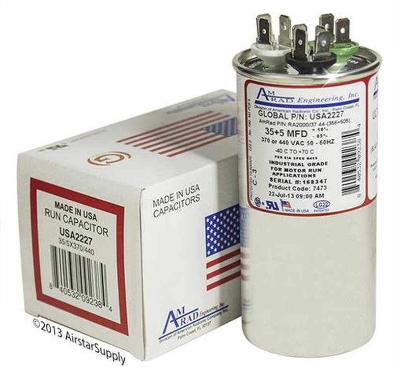 Dual Run Capacitor 35+5Uf 370V USA2227 for HVAC AC Condenser Fan Motor