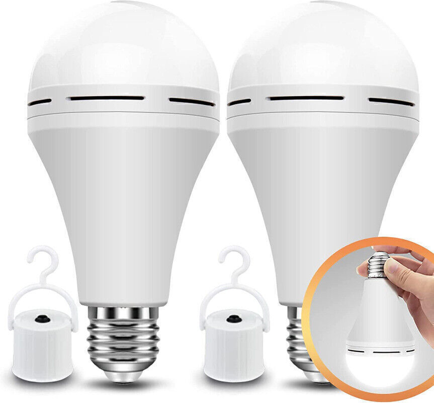 2PCS E27 Rechargeable Emergency Light Bulb Power Outage Battery Operated Bulb