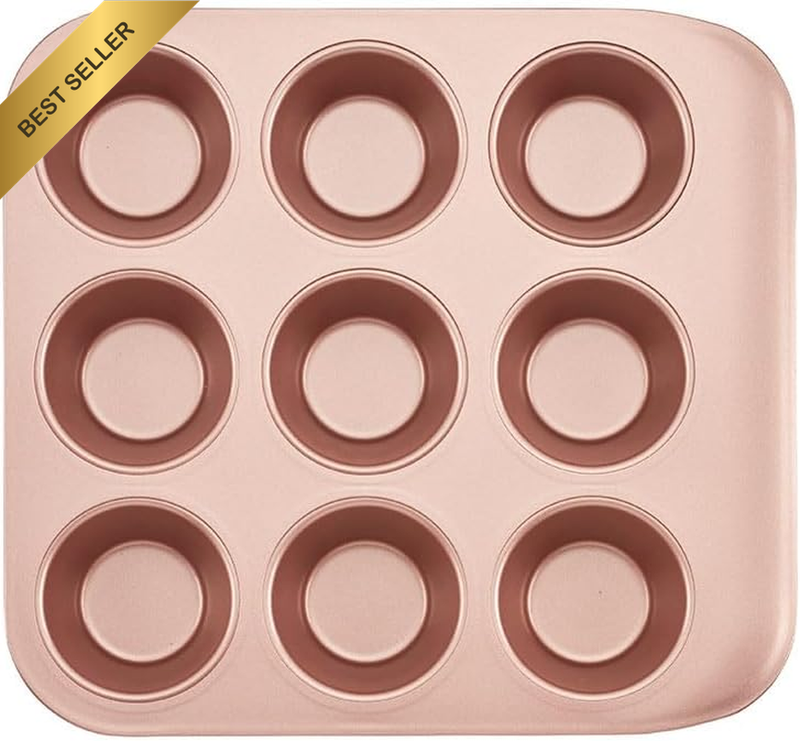 9 Cup Stackable Muffin Pan, Rose Gold – Non-Stick Bakeware with 100% PFOA & Ptfe