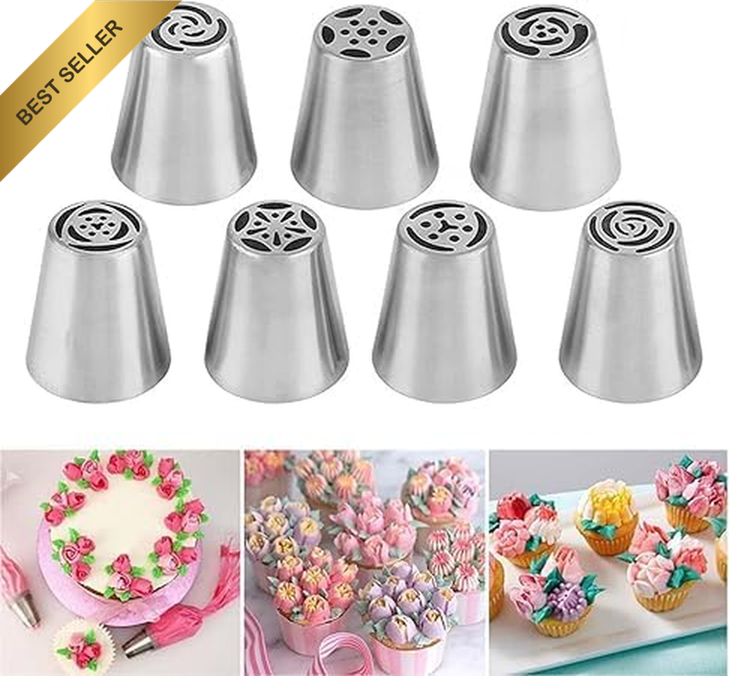 Russian Piping Tips Set, Stainless Steel Cupcake Flower Shaped Frosting Nozzle K