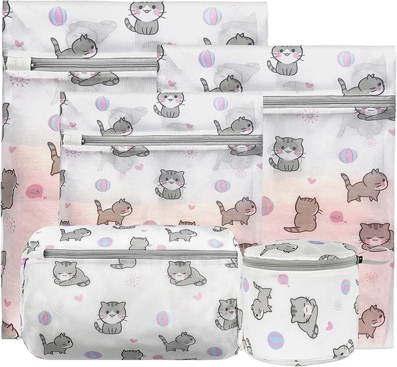 Mesh Laundry Bags for Delicates with Cute Prints,Set of 5 Lingerie Bags for Wash
