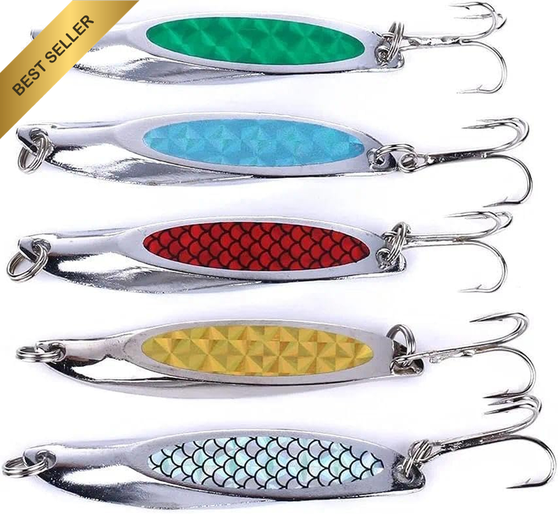 5-Piece Metal Fishing Spoons Lure Set, 2.75 Inch 0.74Oz Trolling Lures for Bass,