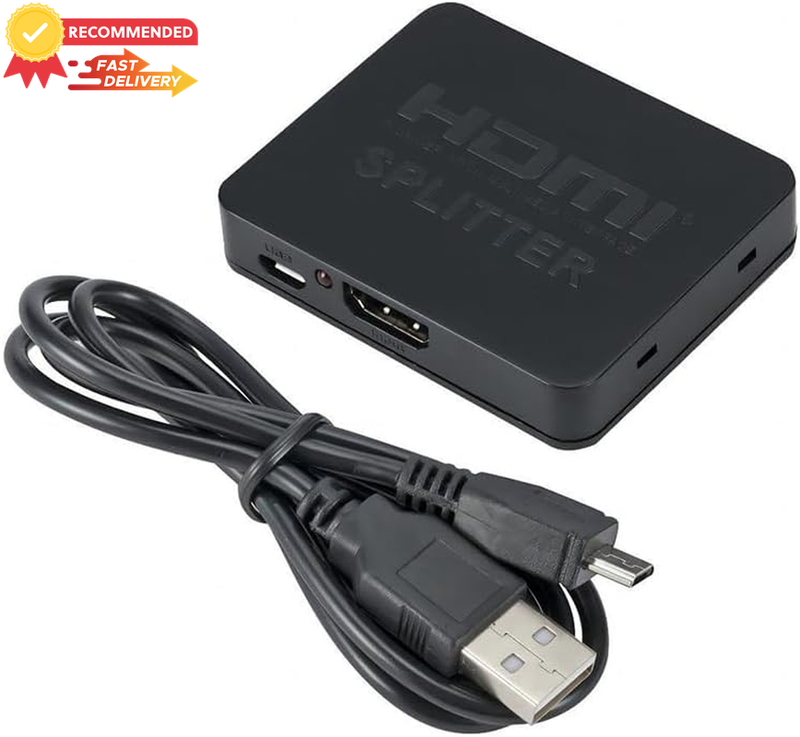 HDMI Splitter 1x2, 4K 1080P, HDCP Stripper, Signal Booster, Supports 3D, Blu-Ray
