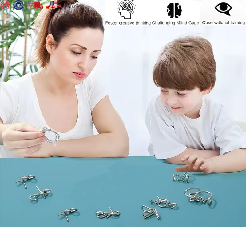 Metal Wire Puzzle Set of 24with Pouch Brain Teaser IQ Test Unlock Interlock Game