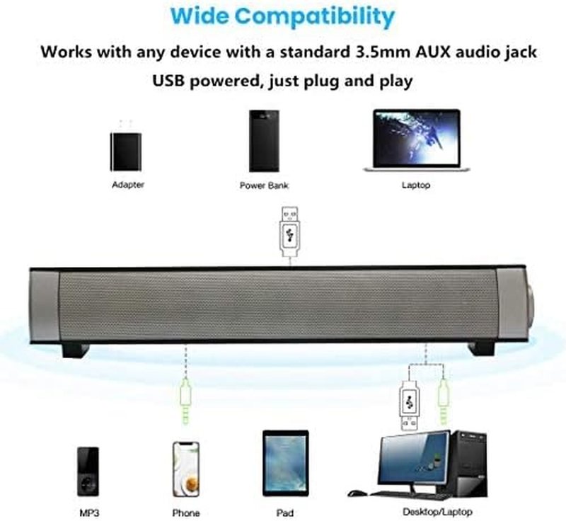 Computer Speakers for Desktop, Wired and Wireless Computer Sound Bar, Stereo USB