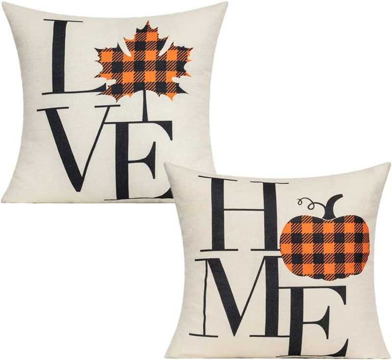 Thanksgiving Fall Throw Pillow Covers Set 4 Autumn Buffalo  Couch Sofa Chair