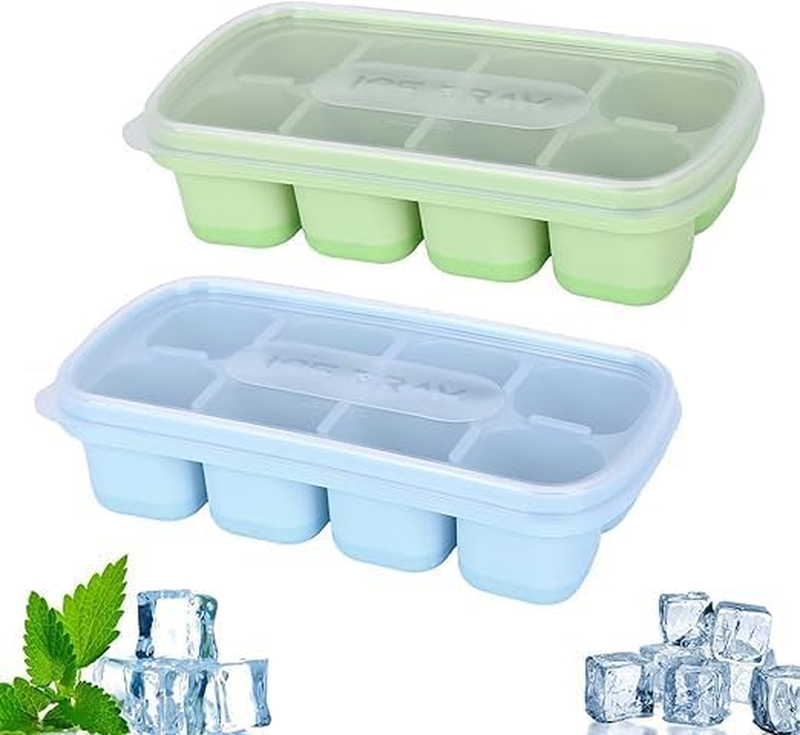 2Pcs Ice Cube Tray with Lid，Silicone Freezing Tray,Silicone Ice Moulds for Chill