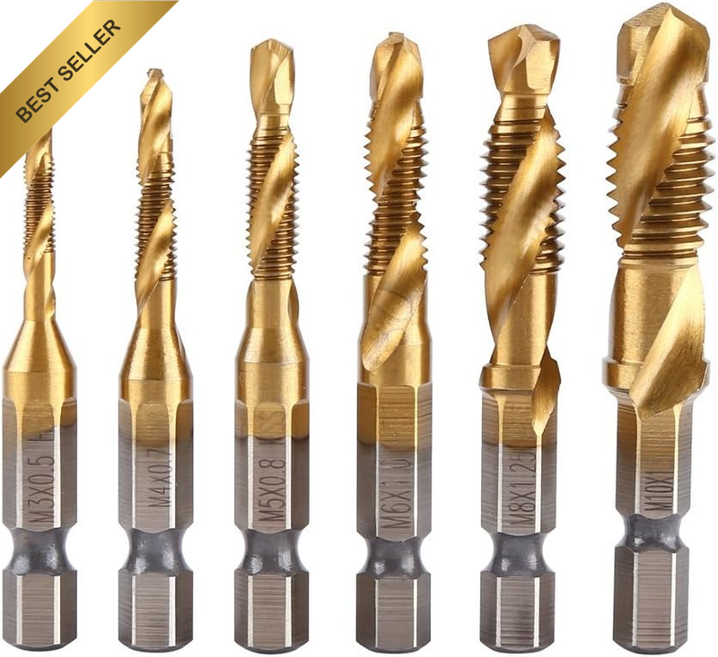 6Pcs Drill Tap Combination Coated HSS 1/4Inch Hex Shank Thread Drill and Tap Bit