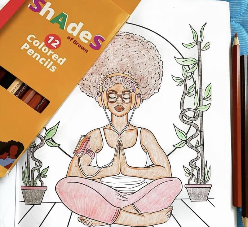 Colored Pencils, Shades of Brown Skin, 12 Coloring Book Colors, Black Women Adul