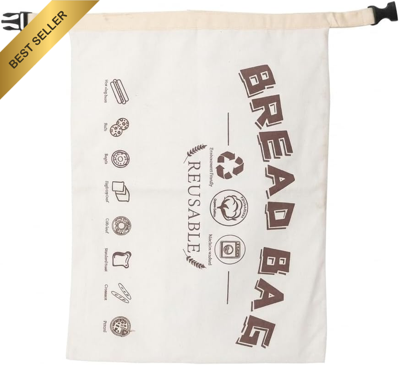 Reusable Cotton Bread Bag with Buckle, Detachable Double-Layer Food-Grade Storag